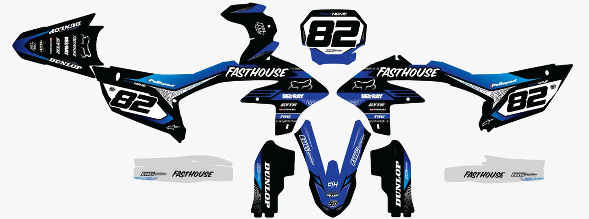 YAMAHA FASTHOUSE BLACK &amp; BLUE GRAPHICS KIT.